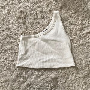 White, one shouldered crop top